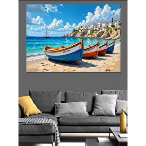 Tropik Sahilde Renkli Sandallar Dekoratif Kanvas - Mdf Ahşap Tablo 50x70 cm