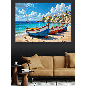 Tropik Sahilde Renkli Sandallar Dekoratif Kanvas - Mdf Ahşap Tablo 50x70 cm