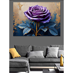 Mor Gül Altın Yapraklar Dekoratif Kanvas - Mdf Ahşap Tablo 100x140 cm