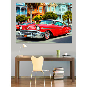 Renkli Klasik Araba Dekoratif Kanvas - Mdf Ahşap Tablo 35x50 cm