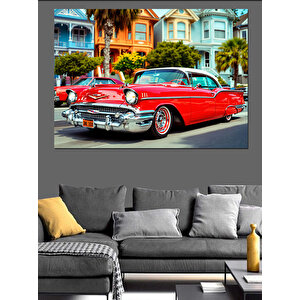 Renkli Klasik Araba Dekoratif Kanvas - Mdf Ahşap Tablo 35x50 cm