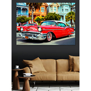 Renkli Klasik Araba Dekoratif Kanvas - Mdf Ahşap Tablo