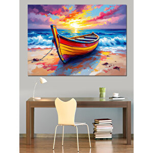 Renkli Sahil Kayığı Dekoratif Kanvas - Mdf Ahşap Tablo