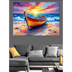 Renkli Sahil Kayığı Dekoratif Kanvas - Mdf Ahşap Tablo
