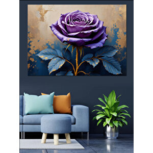 Mor Gül Altın Yapraklar Dekoratif Kanvas - Mdf Ahşap Tablo 70x100 cm