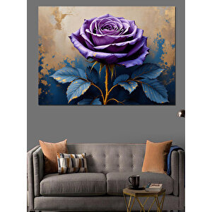 Mor Gül Altın Yapraklar Dekoratif Kanvas - Mdf Ahşap Tablo