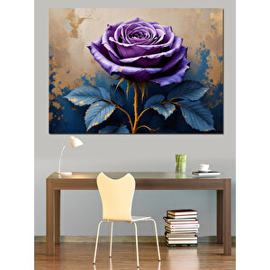 Mor Gül Altın Yapraklar Dekoratif Kanvas - Mdf Ahşap Tablo