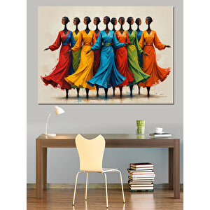 Renkli Elbiseli Kadınlar Dekoratif Kanvas - Mdf Ahşap Tablo 100x140 cm