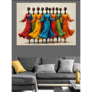 Renkli Elbiseli Kadınlar Dekoratif Kanvas - Mdf Ahşap Tablo 100x140 cm