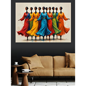 Renkli Elbiseli Kadınlar Dekoratif Kanvas - Mdf Ahşap Tablo 100x140 cm