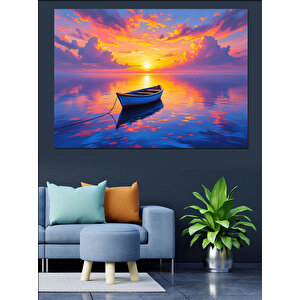 Günbatımında Yalnız Sandal Manzarası Dekoratif Kanvas - Mdf Ahşap Tablo 25x35 cm