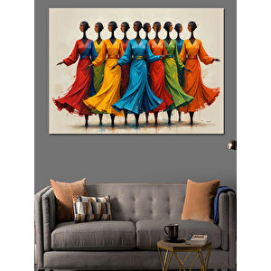 Renkli Elbiseli Kadınlar Dekoratif Kanvas - Mdf Ahşap Tablo