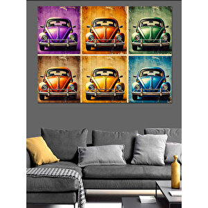 Renkli Klasik Araba Duvarı Dekoratif Kanvas - Mdf Ahşap Tablo 25x35 cm