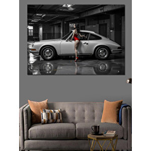 Klasik Araba Ve Kadın Dekoratif Kanvas - Mdf Ahşap Tablo 25x35 cm