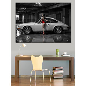 Klasik Araba Ve Kadın Dekoratif Kanvas - Mdf Ahşap Tablo 25x35 cm