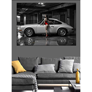 Klasik Araba Ve Kadın Dekoratif Kanvas - Mdf Ahşap Tablo 25x35 cm