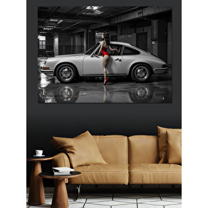 Klasik Araba Ve Kadın Dekoratif Kanvas - Mdf Ahşap Tablo