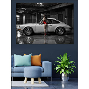 Klasik Araba Ve Kadın Dekoratif Kanvas - Mdf Ahşap Tablo