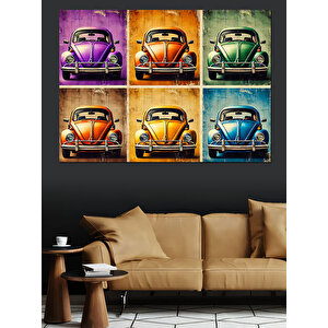Renkli Klasik Araba Duvarı Dekoratif Kanvas - Mdf Ahşap Tablo