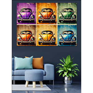 Renkli Klasik Araba Duvarı Dekoratif Kanvas - Mdf Ahşap Tablo