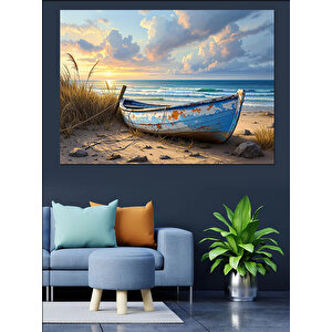 Sahilde Eski Sandal Dekoratif Kanvas - Mdf Ahşap Tablo 35x50 cm