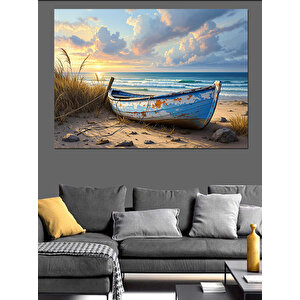 Sahilde Eski Sandal Dekoratif Kanvas - Mdf Ahşap Tablo