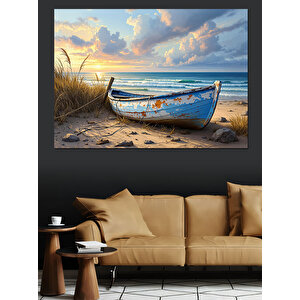 Sahilde Eski Sandal Dekoratif Kanvas - Mdf Ahşap Tablo