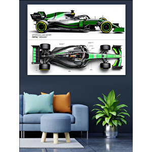Yeşil Formula 1 Yarış Arabası Dekoratif Kanvas - Mdf Ahşap Tablo 25x35 cm