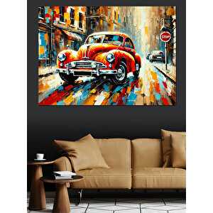 Renkli Klasik Araba Dekoratif Kanvas - Mdf Ahşap Tablo 100x140 cm