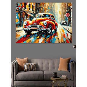 Renkli Klasik Araba Dekoratif Kanvas - Mdf Ahşap Tablo 100x140 cm