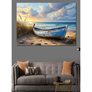 Sahilde Eski Sandal Dekoratif Kanvas - Mdf Ahşap Tablo 100x140 cm