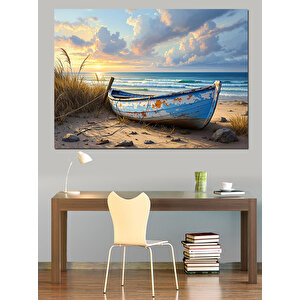 Sahilde Eski Sandal Dekoratif Kanvas - Mdf Ahşap Tablo 100x140 cm