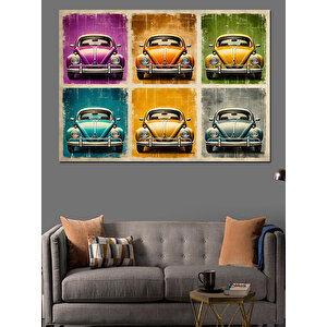 Retro Vosvos Arabalar Dekoratif Kanvas - Mdf Ahşap Tablo