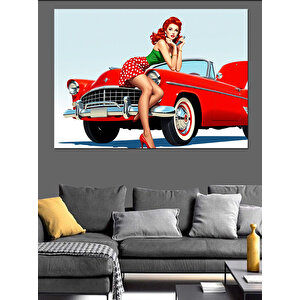 Kırmızı Klasik Araba Dekoratif Kanvas - Mdf Ahşap Tablo 35x50 cm