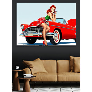 Kırmızı Klasik Araba Dekoratif Kanvas - Mdf Ahşap Tablo 35x50 cm