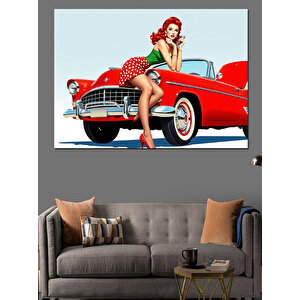 Kırmızı Klasik Araba Dekoratif Kanvas - Mdf Ahşap Tablo