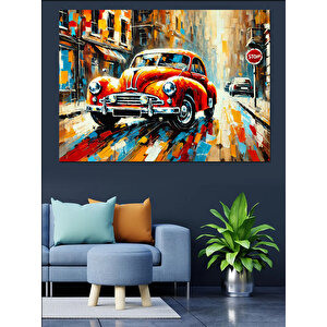 Renkli Klasik Araba Dekoratif Kanvas - Mdf Ahşap Tablo 25x35 cm