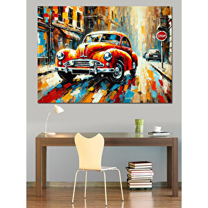 Renkli Klasik Araba Dekoratif Kanvas - Mdf Ahşap Tablo