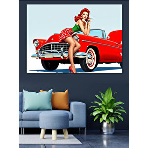 Kırmızı Klasik Araba Dekoratif Kanvas - Mdf Ahşap Tablo