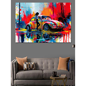 Renkli Araba Sürüş Sanatı Dekoratif Kanvas - Mdf Ahşap Tablo 100x140 cm