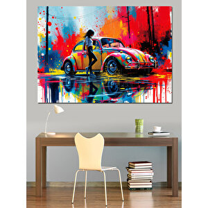 Renkli Araba Sürüş Sanatı Dekoratif Kanvas - Mdf Ahşap Tablo 100x140 cm