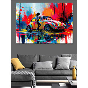 Renkli Araba Sürüş Sanatı Dekoratif Kanvas - Mdf Ahşap Tablo 100x140 cm