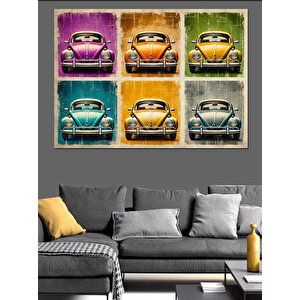 Retro Vosvos Arabalar Dekoratif Kanvas - Mdf Ahşap Tablo 70x100 cm