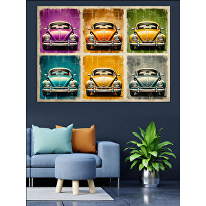 Retro Vosvos Arabalar Dekoratif Kanvas - Mdf Ahşap Tablo 70x100 cm