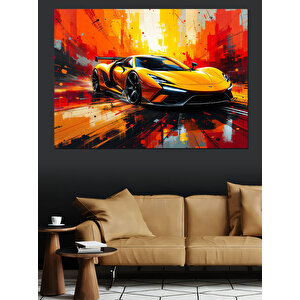 Hızlı Sarı Spor Araba Dekoratif Kanvas - Mdf Ahşap Tablo 50x70 cm