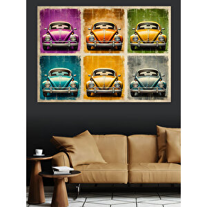 Retro Vosvos Arabalar Dekoratif Kanvas - Mdf Ahşap Tablo 100x140 cm