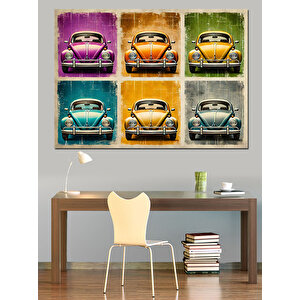 Retro Vosvos Arabalar Dekoratif Kanvas - Mdf Ahşap Tablo