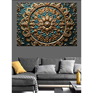 Turkuaz Altın Mandala Deseni Dekoratif Kanvas - Mdf Ahşap Tablo 50x70 cm