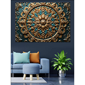Turkuaz Altın Mandala Deseni Dekoratif Kanvas - Mdf Ahşap Tablo 70x100 cm