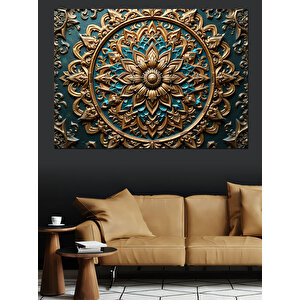 Turkuaz Altın Mandala Deseni Dekoratif Kanvas - Mdf Ahşap Tablo 35x50 cm